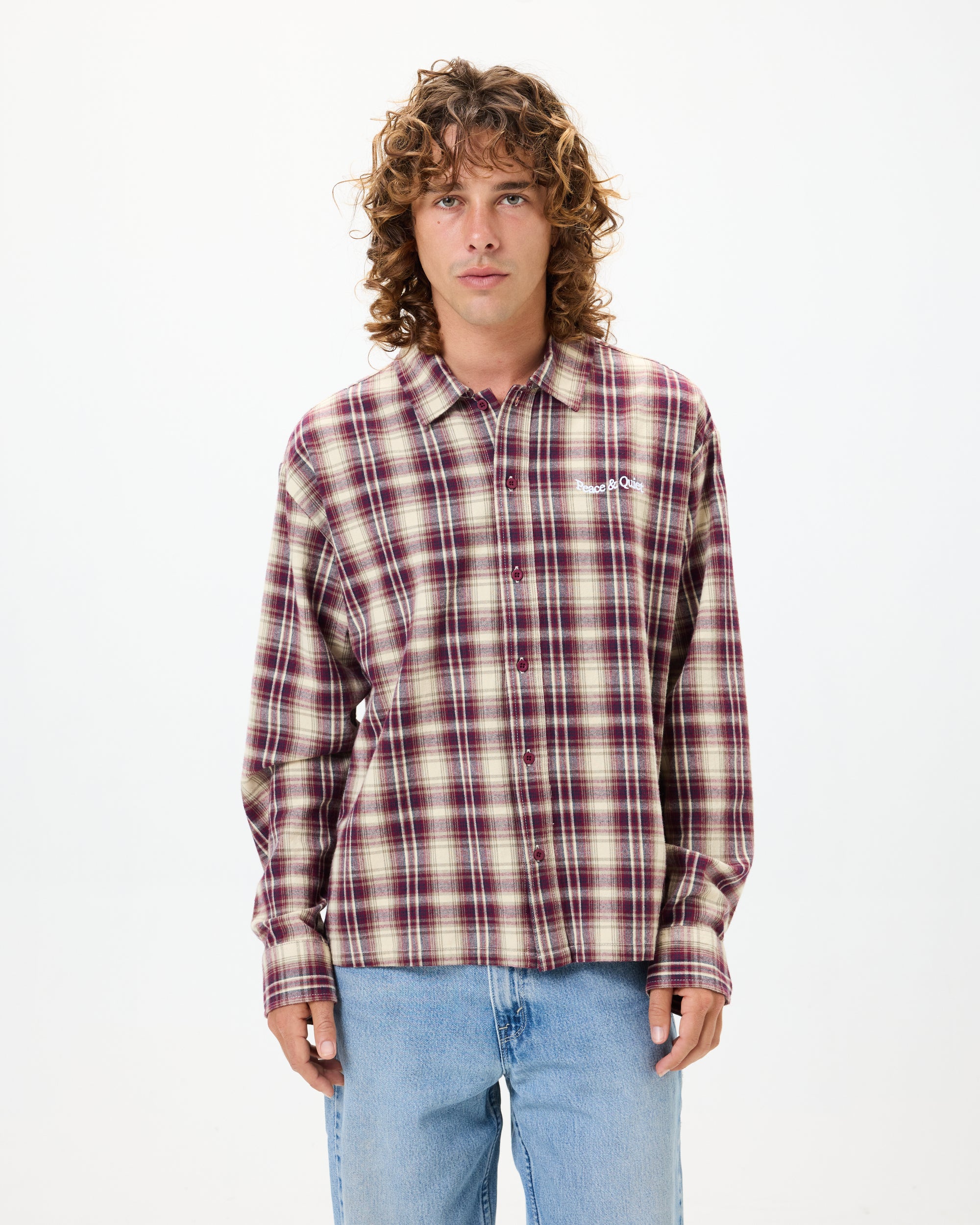 Wordmark Button Up - Burgandy